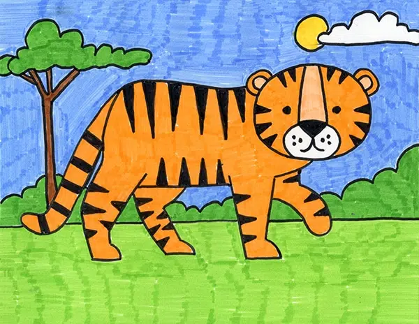How To Draw Tiger Drawing For Kids Step By Step Instruction